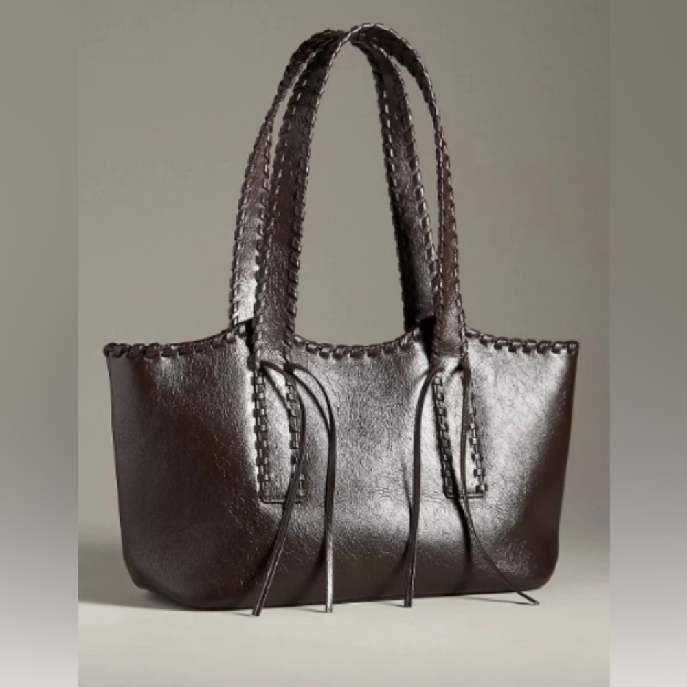 Melie Bianco Whipstitch Dark Brown Tote Bag